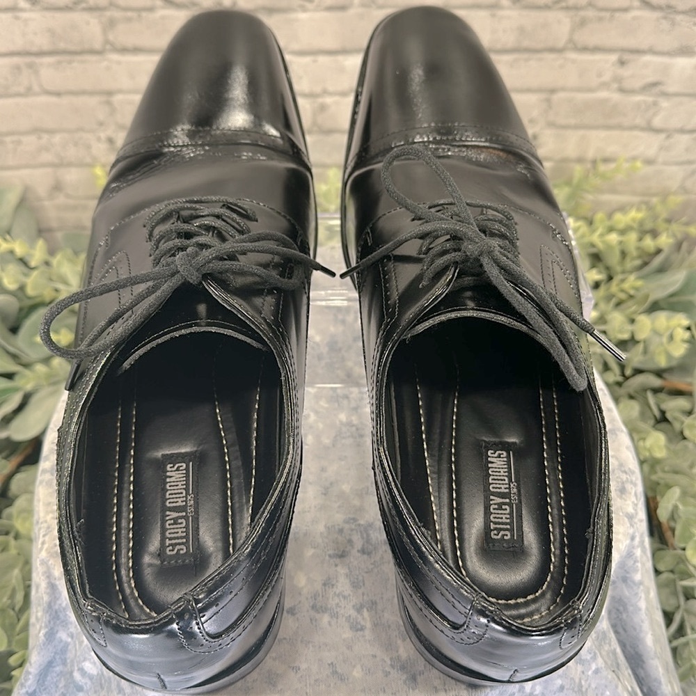 Stacy Adams - Black Leather Semi-Round Cap-Toe Dress Oxfords Mens 12M🖤VGUC - Picture 9 of 13